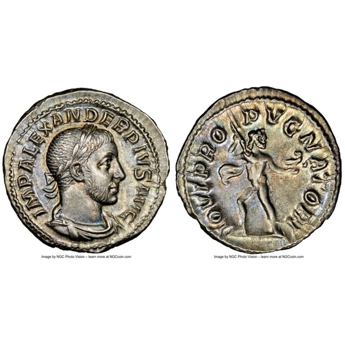 160 - Severus Alexander, 222-235 AD. Silver denarius, 20mm. NGC Choice AU. Rome, AD 231-235. IMP ALEXANDER... 