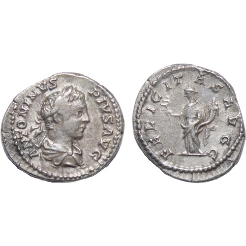 155 - Caracalla Denarius. Circa 205 AD. Silver, 2.92g. 21mm. ANTONINVS PIVS AVG, Laureate draped bust righ... 