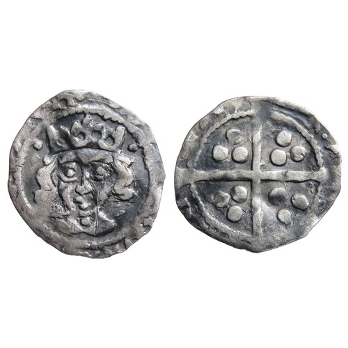 243 - Edward IV Penny. Second Cross and Pellets Coinage, 1470 AD. Drogheda. Silver, 0.49g. 15mm. Crowned f... 