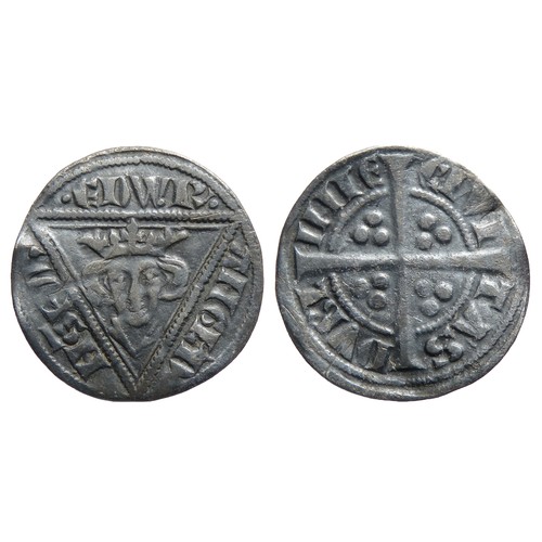 233 - Edward I Irish Halfpenny. Dublin, second coinage 1279-1302 AD. 0.62g. Crowned facing bust within tri... 