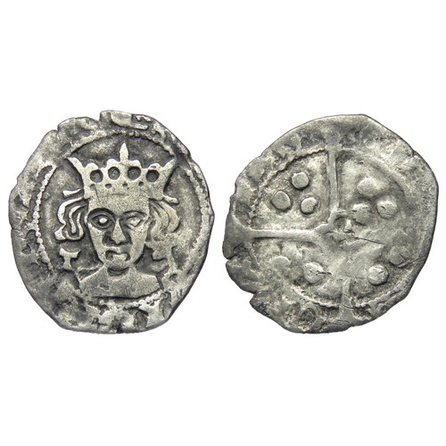 249 - Richard III Penny. 1483-85 AD. York, mint mark boar's head. 0.70g. 16mm. Crowned facing bust, T and ... 