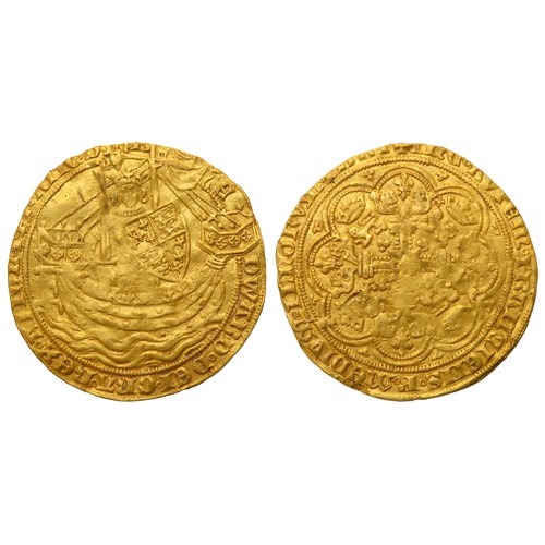 234 - Edward III Noble Pre-treaty Period, 1351-61 AD. Gold, 7.64g. 33mm. King standing facing in ship with... 