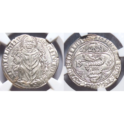 275 - Bernabò & Galeazzo II Visconti, 1355-1378. Pegione (Grosso of 1-1/2 Soldi). AU58 NGC, Mil... 