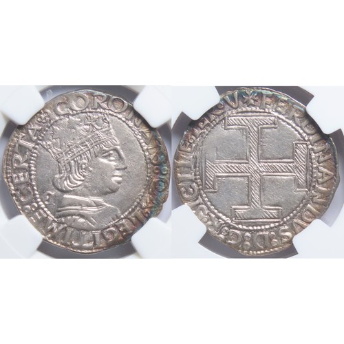 277 - Naples. Ferdinand I Coronato ND. 1472-1488 AD. NGC graded, AU55. Ref: MEC-977. Virtually as struck w... 
