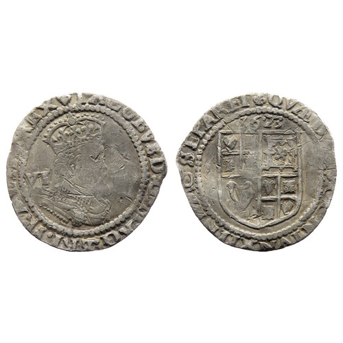 299 - James I Sixpence. 1623. Third coinage. Crowned bust right, VI mark of value behind. R. Shield of arm... 