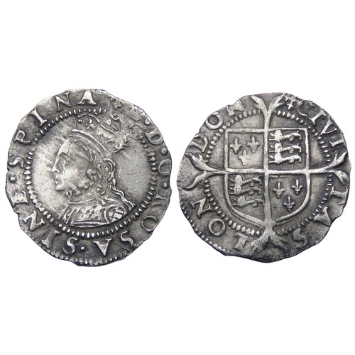 297 - Elizabeth I Penny. Second Issue, 1560-61 AD. 0.4g. 14mm. Crowned bust left, E D G ROSA SINE SPINA. R... 