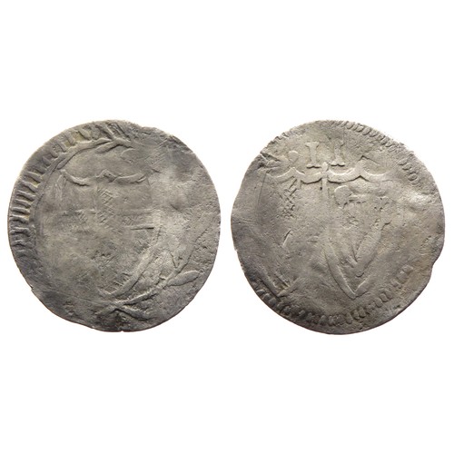 315 - Commonwealth Halfgroat. 1649-60 AD. St George's cross on shield within wreath. R. conjoined shields ... 