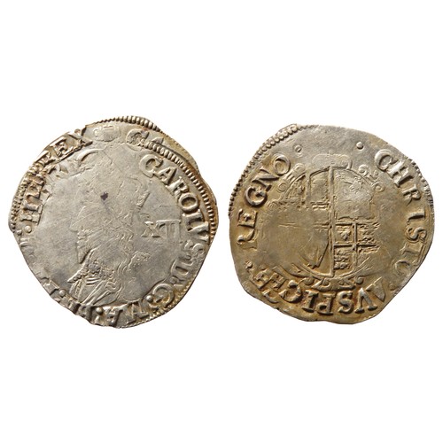 308 - Charles I shilling. 1636-8 AD, Tower mint. Silver, 31mm. 5.88g. Crowned bust left, XII mark of value... 