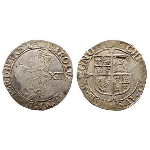 309 - Charles I shilling. 1636-8 AD, Tower mint. Silver, 31mm. 5.95g. Crowned bust left, XII mark of value... 