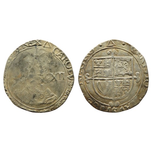 310 - Charles I Shilling. 1639-40 AD. Tower mint. Silver, 28mm. 4.7g. Crowned bust left, XII mark of value... 