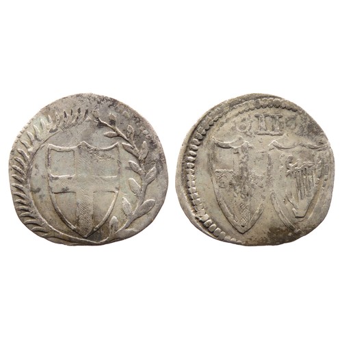 316 - Commonwealth Halfgroat. 1649-60 AD. Silver, 18mm. 0.91g. St George's cross on shield within wreath. ... 