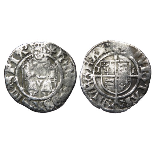 283 - Henry VIII Sovereign Penny. Durham, Bishop Tunstall. Second coinage, 1526-44 AD. 0.59g.16mm. King se... 