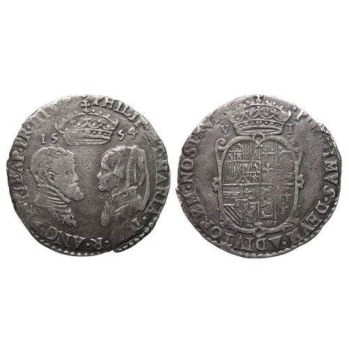 288 - Philip and Mary Sixpence. 1554. Silver, 2.94g. 26mm. Busts face to face, crown above dividing date. ... 