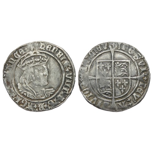 279 - Henry VIII Groat. Second coinage 1526-44 AD. Laker bust D. Crowned facing bust right, HENRIC VIII D ... 