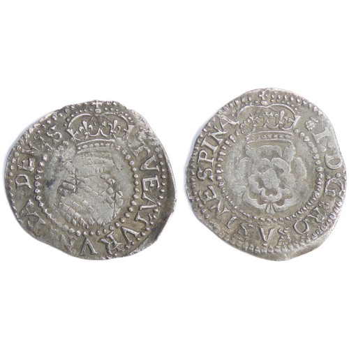 300 - James I Halfgroat. Second coinage, 1604-19 AD. Crowned rose, I D G ROSA SINE SPINA. R. Crowned thist... 