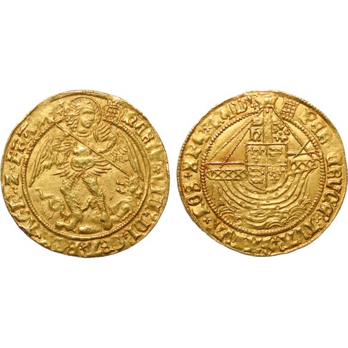 278 - Henry VIII. 1509-1547. Gold Angel First coinage. Tower (London) mint mark crowned portcullis (withou...