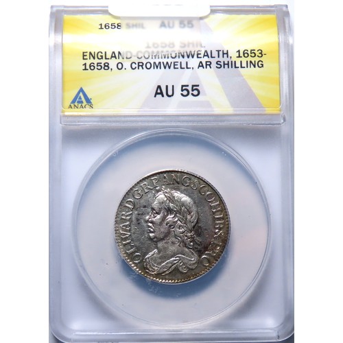 318 - COMMONWEALTH. Oliver Cromwell. Lord Protector, 1653-1658. Shilling. 27mm. Dies by Simon. Blondeau’s ... 