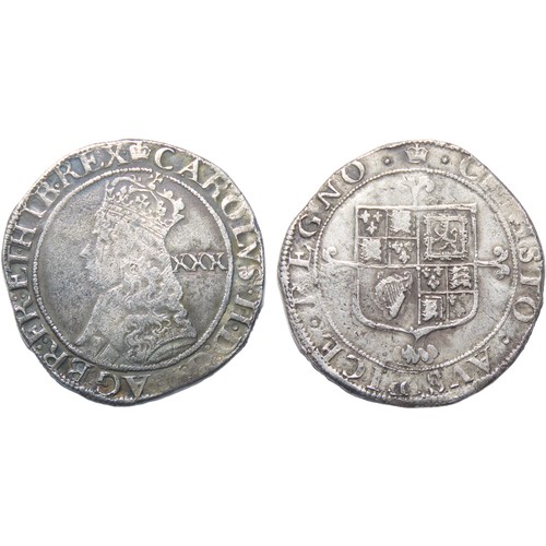 305 - Charles II Halfcrown. Hammered Coinage, 1660-1662. Third issue. 14.76g. 35mm. Crowned bust left, XXX... 