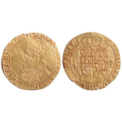 301 - Charles I Double-Crown. Tower, London mint. Group A, bust 1a. Gold, 4.46g. 27mm. Bust in coronation ... 