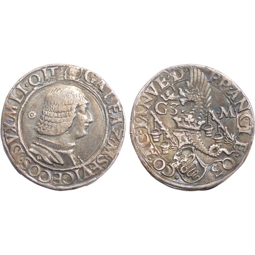 326 - Italy, Milan, Galeazzo Maria Sforza, 1466-1476 AD. Silver Testone. Armoured bust right, pellet-in-an... 