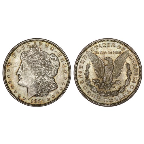 455 - USA 1921 Morgan Dollar. Liberty head left, E · PLURIBUS · UNUM LIBERTY. R. Eagle holding arrows and ... 