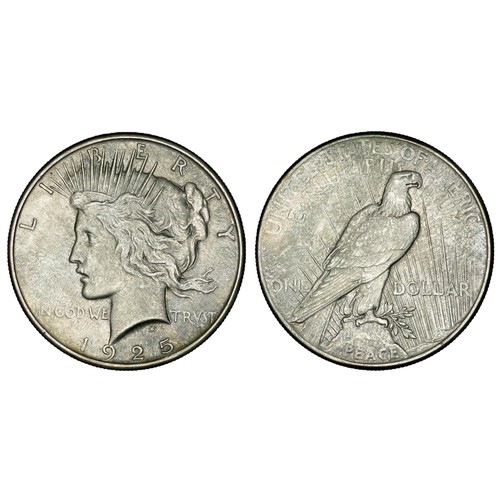 458 - USA 1925 Peace Dollar. 26.74g. 38mm. Capped head of Liberty left, headband with rays. LIBERTYIN GOD ... 