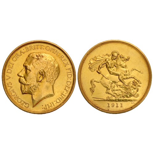 390 - George V 1911 Gold Proof Five Pounds. 40g. 36mm. Bare head left, GEORGIVS V DEI GRA BRITT OMN REX FI... 