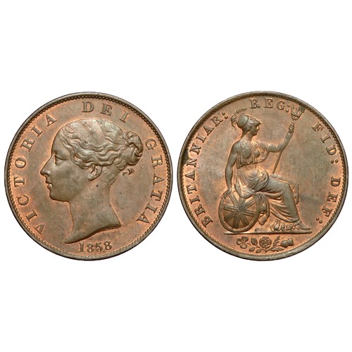 384 - Victoria Halfpenny 1858. Young head left, VICTORIA DEI GRATIA. R. Britannia seated right. Ref: S.394... 