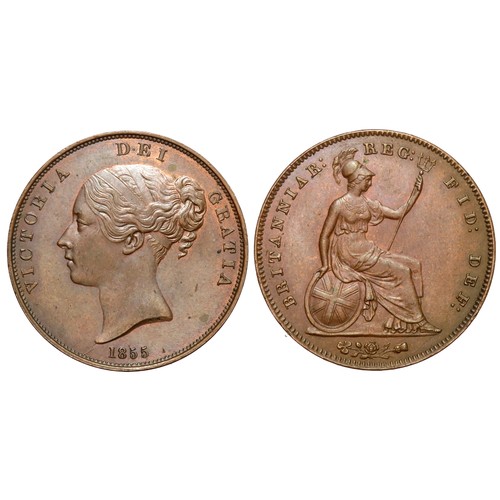 380 - Victoria Penny 1855. Copper, 18.66g. 34mm. Young head left, date below. VICTORIA DEI GRATIA. R. Brit... 