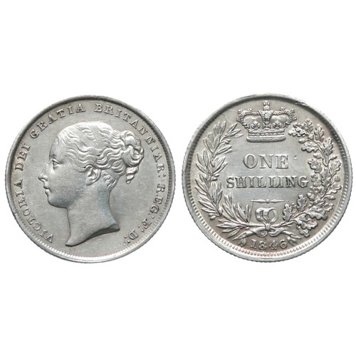 372 - Victoria Shilling 1846. Silver, 5.66g. 24mm. Type A3. Second young bust left, VICTORIA DEI GRATIA BR... 