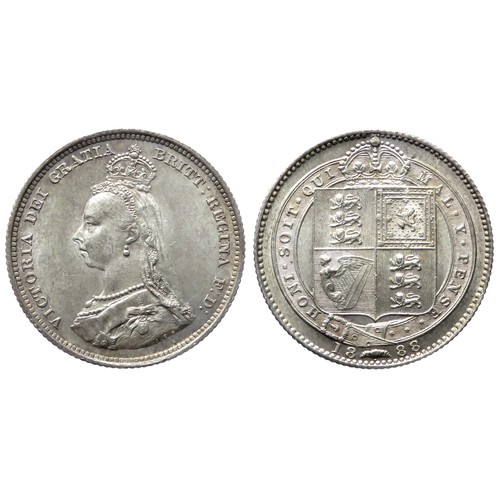 373 - Victoria Shilling 1888, small head. Silver, 5.67g. 24mm. Small Jubilee bust left, VICTORIA DEI GRATI... 