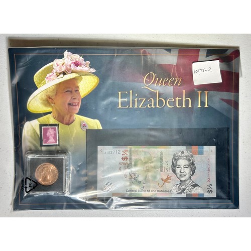 437 - Queen Elizabeth II Collection. A presentation pack that contains a UK one penny stamp, one penny coi... 