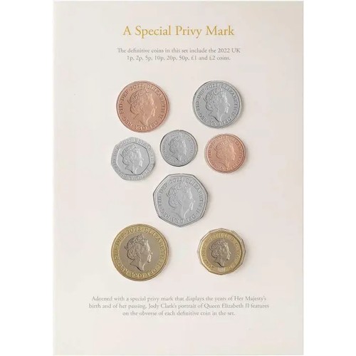 436 - Queen Elizabeth II 2022 Memorial Annual BU Privy Set. A special privy mark adorns the obverse of the... 