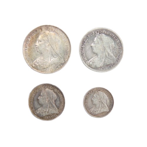 377 - 1899 Queen Victoria Silver Maundy Coin Set. Fourpence to penny. Ref: S.3943. without box.