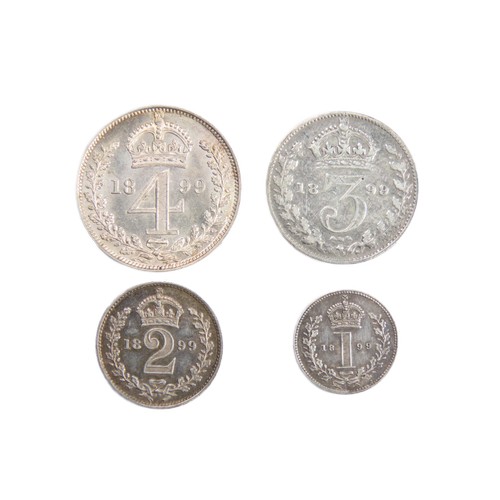 377 - 1899 Queen Victoria Silver Maundy Coin Set. Fourpence to penny. Ref: S.3943. without box.