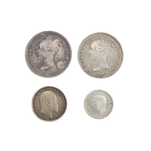 378 - Group of Silver Maundy Pieces (4). Victoria fourpences, 1872 & 1877. Edward VII 1902 Twopence an... 