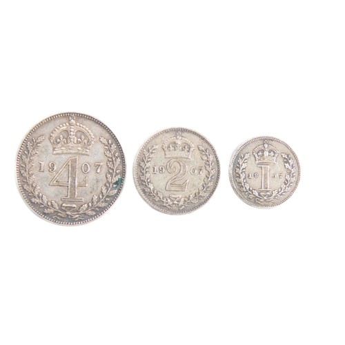 389 - Edward VII Maundy Money. 1907 Fourpence, Twopence and Penny.