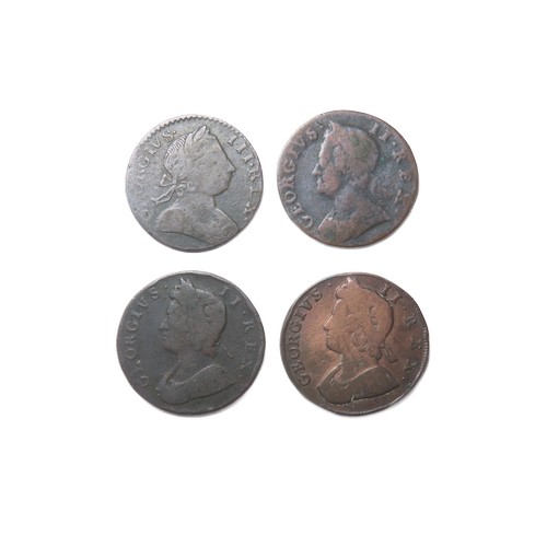 363 - Early Milled Copper Halfpennies (4). To include coins from the reigns of George II & III. 1729, ... 