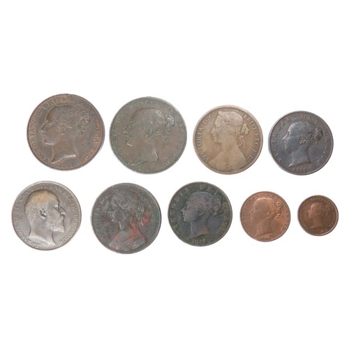 360 - British Copper Milled Coin Group (9). To include Pennies, halfpennies, farthing and half farthing  f... 