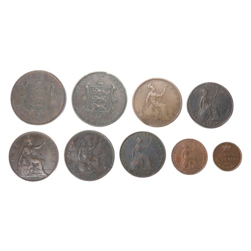 360 - British Copper Milled Coin Group (9). To include Pennies, halfpennies, farthing and half farthing  f... 