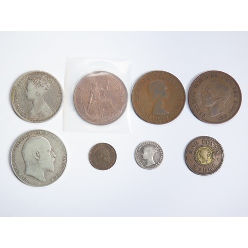 361 - British Milled Coin Group (8). To include, 1908 halfcrown, Victoria Gothic florin, 1843 fourpence, 1... 