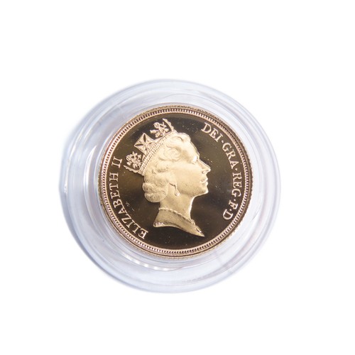 419 - Royal Mint. Elizabeth II Proof Gold Sovereign, 1990. 8g. Crowned bust right, ELIZABETH II DEI GRA F ... 