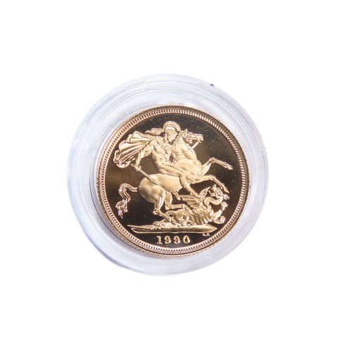 419 - Royal Mint. Elizabeth II Proof Gold Sovereign, 1990. 8g. Crowned bust right, ELIZABETH II DEI GRA F ... 