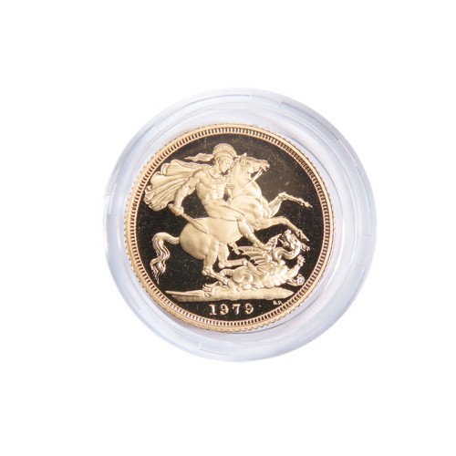 424 - Royal Mint. Elizabeth II Proof Gold Sovereign, 1979. 8g. Crowned bust right, ELIZABETH II DEI GRATIA... 