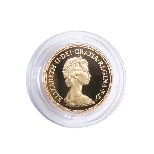 426 - Royal Mint. Elizabeth II Proof Gold Sovereign, 1984. 8g. Crowned bust right, ELIZABETH II DEI GRATIA... 