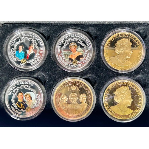 470 - Jubilee Mint, Mixed group of commemorative crowns. 3 x silver layered with colour picture & 3 x ... 