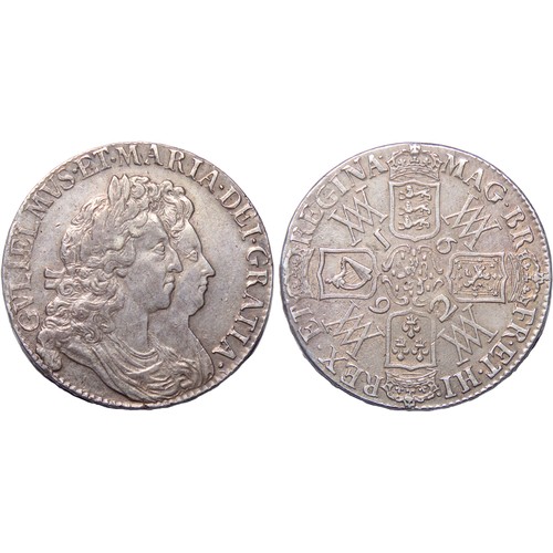 335 - William & Mary. 1688-1694. Crown. Dated 1692 (2 over inverted 2) and QVARTO. Bull 823; ESC 84; S... 