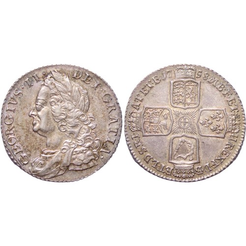 345 - George II. 1727-1760. Shilling. Dated 1758. Bull 1734; ESC 1213; SCBC 3704. 6.02g. Attractively tone... 