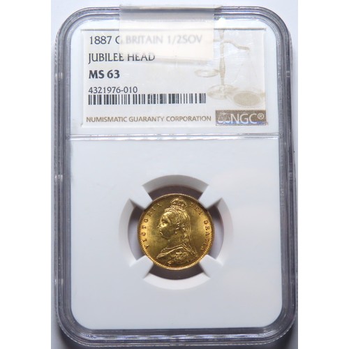 367 - Victoria. 1837-1901. Gold Half Sovereign. Dated 1887. Jubilee type. Marsh 478; SCBC 3869. In NGC enc... 