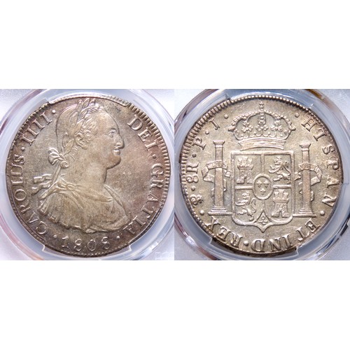 358 - Charles III 8 Reales. 1808-PTS-PJ MS61 PCGS, Potosi mint. Ref: KM73, Calico-732. Silver, 27g. ex. He... 